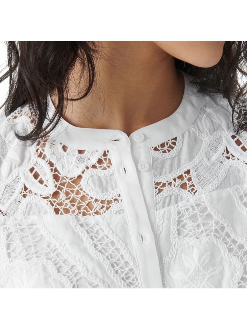 BA&SH Irkin Guipure Lace White Short Sleeve Button Down Blouse Small $230 - Picture 4 of 16